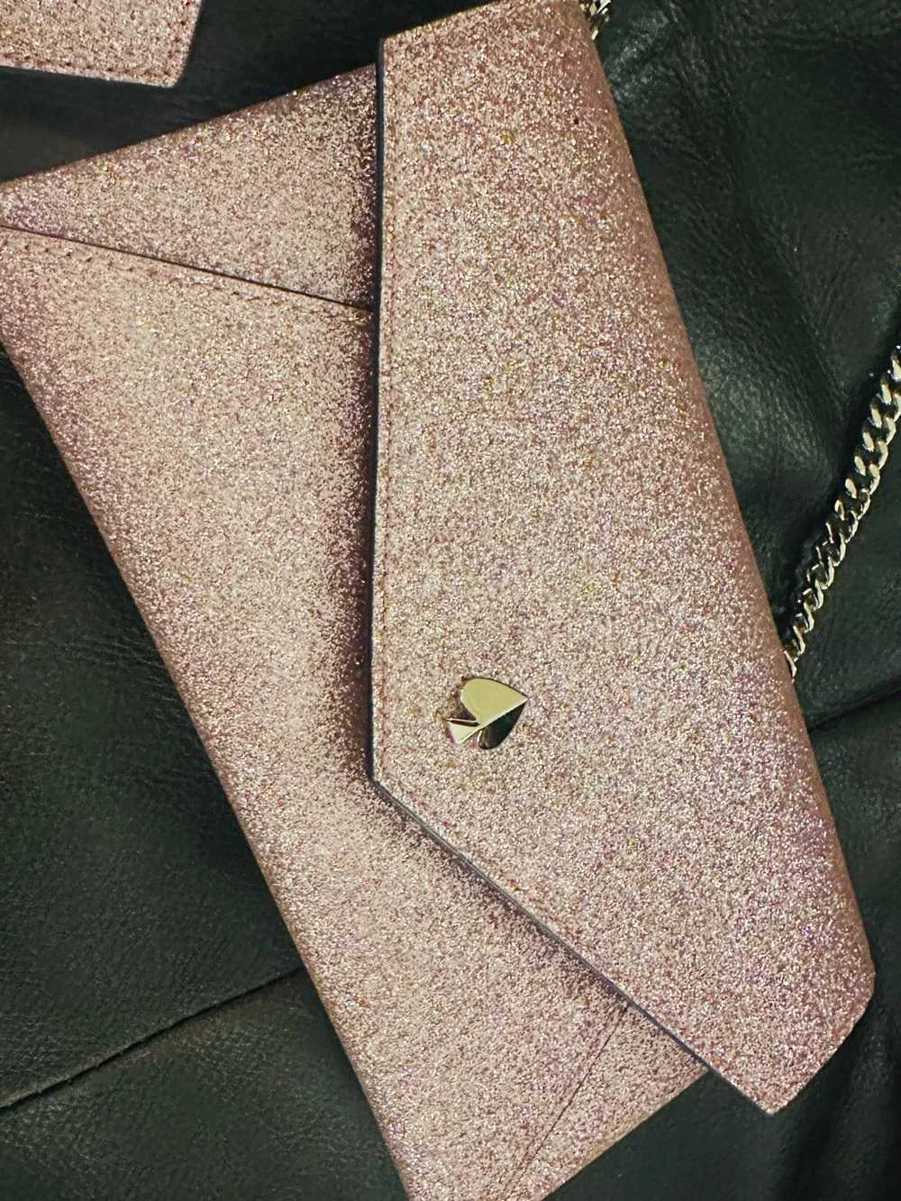 Kate Spade Rose Gold Glitter Envelope Crossbody + Matching Cardholder